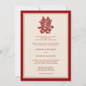 Rode Floral dubbel geluk Moderne Chinese bruiloft Kaart (Voorkant)