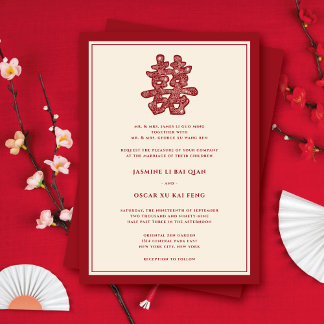 Rode Floral dubbel geluk Moderne Chinese bruiloft Kaart