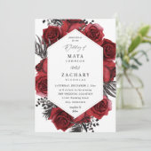 Rode Floral en zwarte bruiloft Kaart (Staand voorkant)