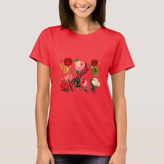 Rode Floral Feministisch Shirt (Voorkant)