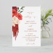 Rode Floral Folie Weddenschap Uitnodiging (Staand Voorkant)