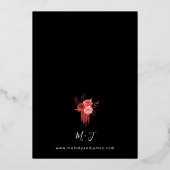 Rode Floral Folie Weddenschap - Zwart Uitnodiging (Achterkant)