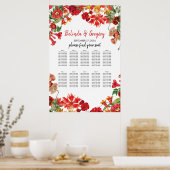 Rode Floral Garden Flowers Wedding Seding Chart Poster (Keuken)