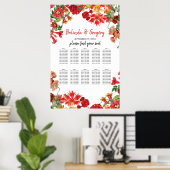 Rode Floral Garden Flowers Wedding Seding Chart Poster (Thuiskantoor)