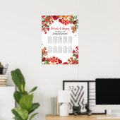 Rode Floral Garden Flowers Wedding Seding Chart Poster (Thuiskantoor)