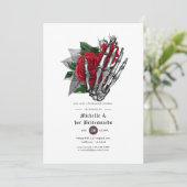 Rode Floral Gothic Skulls Bridesmaids Luncheon Kaart (Staand voorkant)