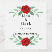 Rode Floral Greenery Foliage Wedding Wine Labels Wijn Etiket (Enkel label)