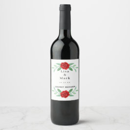 Rode Floral Greenery Foliage Wedding Wine Labels Wijn Etiket