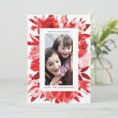 Rode Floral kerstfeestdag fotokaart Feestdagenkaart (Staand voorkant)