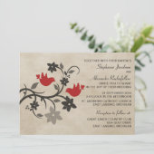 Rode Floral Lovevogels Weddenschap Kaart (Staand voorkant)