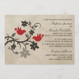 Rode Floral Lovevogels Weddenschap Kaart