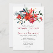 Rode Floral met kerstmis in Poinsettia Winter Wedd Kaart (Voorkant)