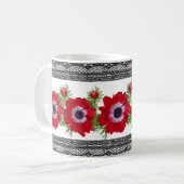 Rode Floral met zwarte rand Koffiemok (Voorkant links)