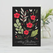 Rode Floral Moderne Botanische Kerstmis Kaart (Staand voorkant)