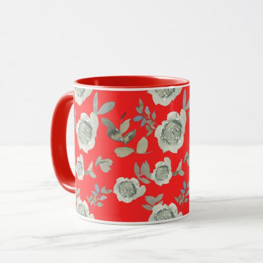 Rode Floral Mok (Voorkant links)