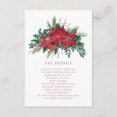 Rode Floral Poinsettia kerstbruiloft - Gegevens Informatiekaartje (Voorkant)