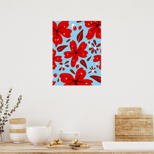 Rode Floral Poster (Keuken)