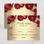 Rode Floral Rozen Gold Meal Selectie RSVP Kaartje (Voorkant / Achterkant)