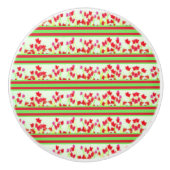 Rode Floral Stripe Keramische Knop (Voorkant)