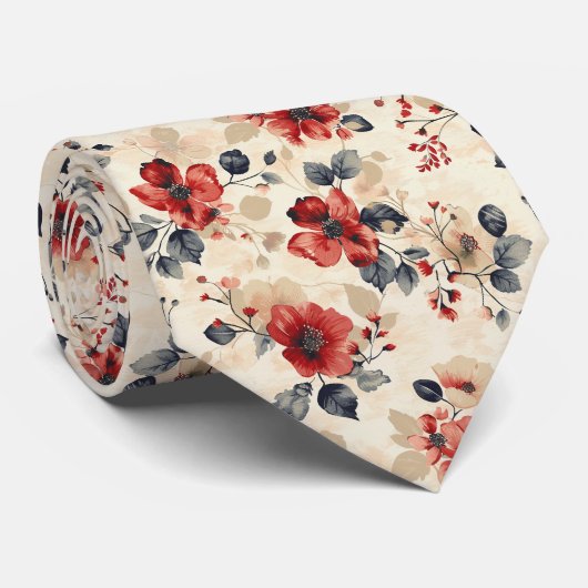 Rode Floral Stropdas (Opgerold)