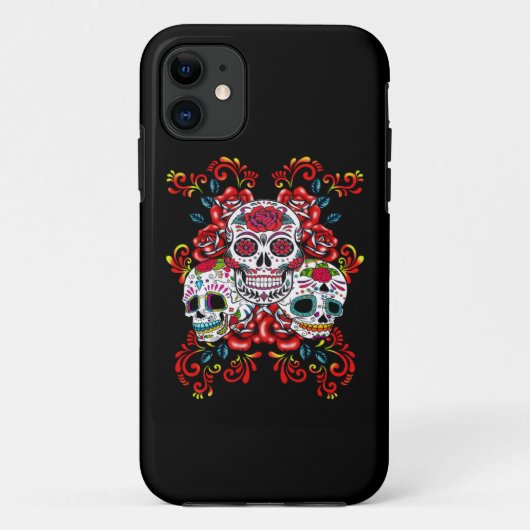 Rode Floral Triple Sugar Skull Day of the Dead Case-Mate iPhone Case (Achterkant)