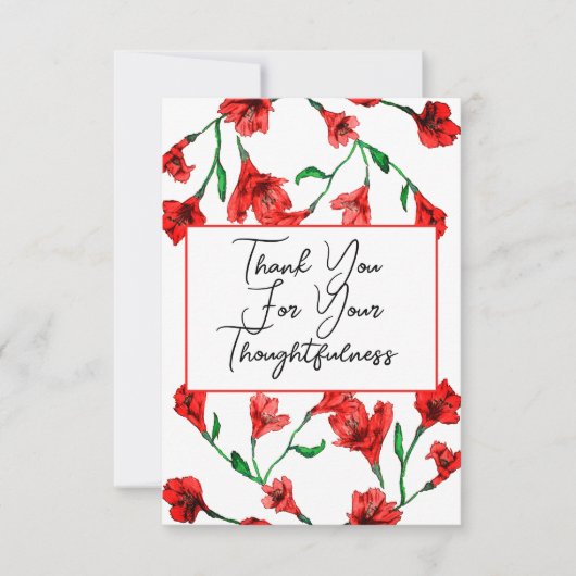 Rode Floral Waterverf bruiloft Bedankkaart (Voorkant)