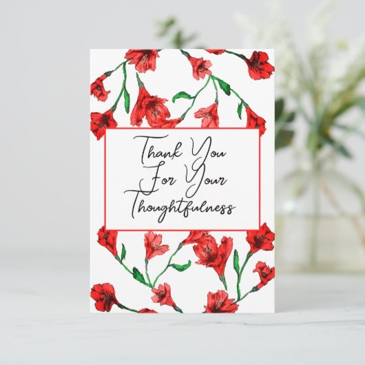 Rode Floral Waterverf bruiloft Bedankkaart (Staand voorkant)