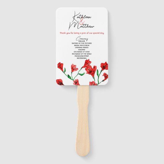 Rode Floral Waterverf bruiloft Handwaaier (Voorkant)