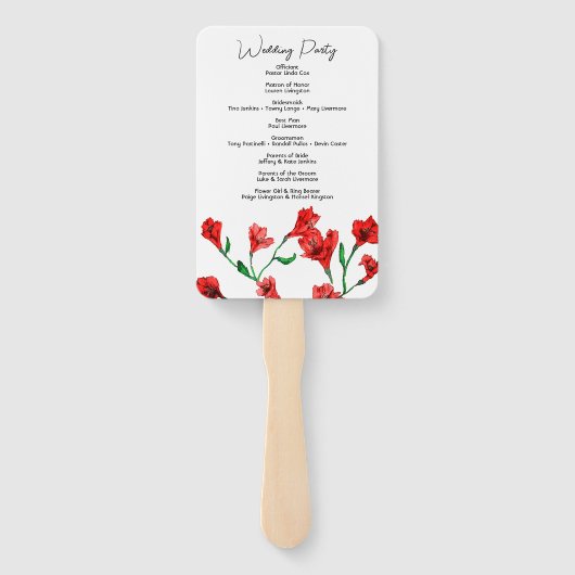 Rode Floral Waterverf bruiloft Handwaaier (Achterkant)