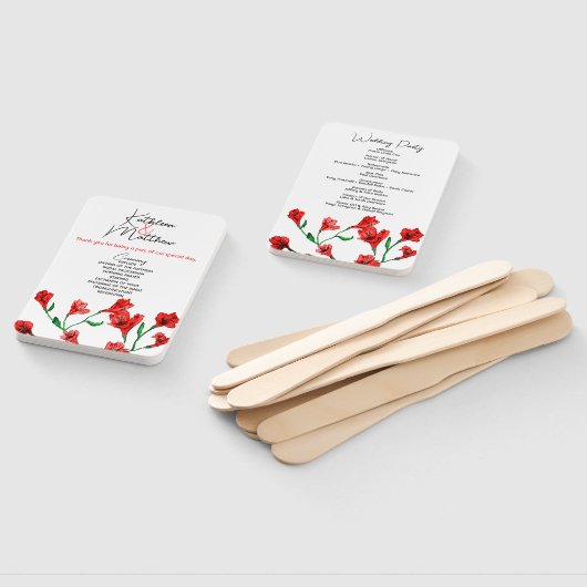 Rode Floral Waterverf bruiloft Handwaaier (Niet-gemonteerd)