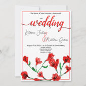 Rode Floral Waterverf bruiloft Kaart (Voorkant)