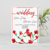 Rode Floral Waterverf bruiloft Kaart (Staand voorkant)