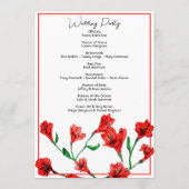 Rode Floral Waterverf bruiloft Programmakaart (Achterkant)