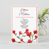 Rode Floral Waterverf bruiloft Programmakaart (Staand voorkant)