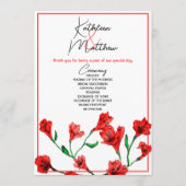 Rode Floral Waterverf bruiloft Programmakaart (Voorkant)