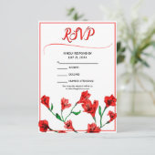 Rode Floral Waterverf bruiloft RSVP Kaartje (Staand voorkant)