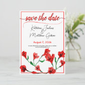 Rode Floral Waterverf bruiloft Save The Date (Staand voorkant)