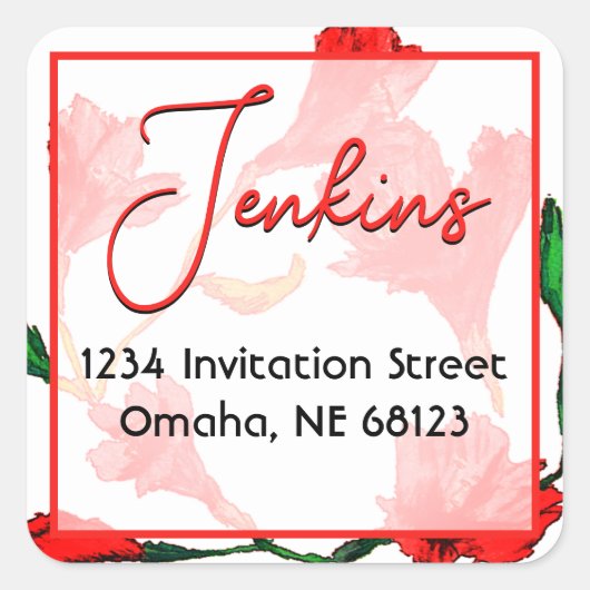 Rode Floral Waterverf bruiloft Vierkante Sticker (Voorkant)