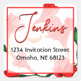 Rode Floral Waterverf bruiloft Vierkante Sticker