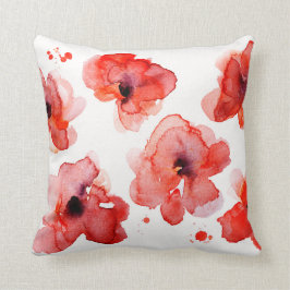 Rode Floral Waterverf Elegant Kussen