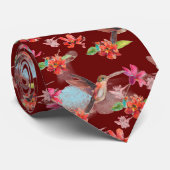 Rode Floral Waterverf Hummingbird Flowers Stropdas (Opgerold)