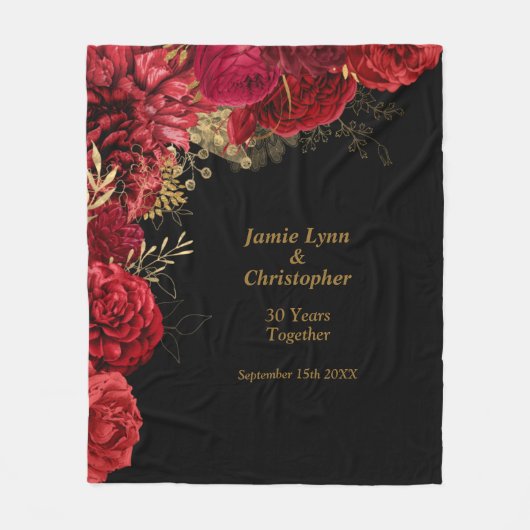 Rode Floral Wedding Jubileum Fleece Blanket (Voorkant)