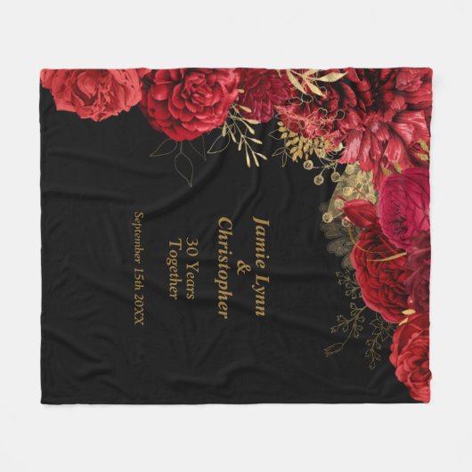 Rode Floral Wedding Jubileum Fleece Blanket (Voorkant (Horizontaal))