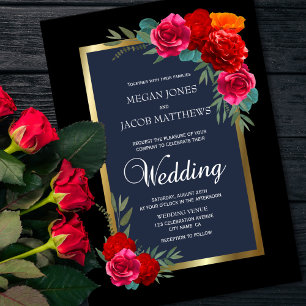 Rode Floral Wedding Kaart