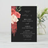 Rode Floral Wedding - Zwart Kaart (Staand voorkant)