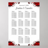 Rode Floral & White 14 Wedding Table Seating Chart Poster (Voorkant)