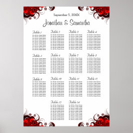 Rode Floral & White 14 Wedding Table Seating Chart Poster