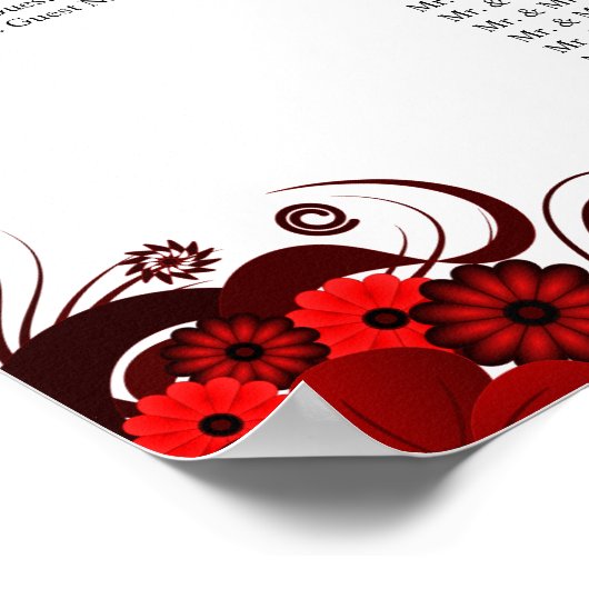 Rode Floral & White 14 Wedding Table Seating Chart Poster (Hoek)