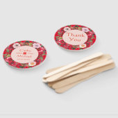 Rode florale Chinese bruiloft bedankt Handwaaier (Niet-gemonteerd)