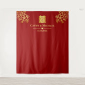 Rode florale Chinese bruiloft met achtergrond Wandkleed (Voorkant)